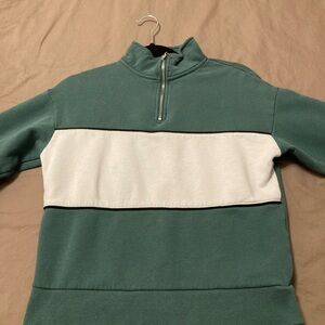 Simons (Twik) Teal and White Zip-Up Sweater